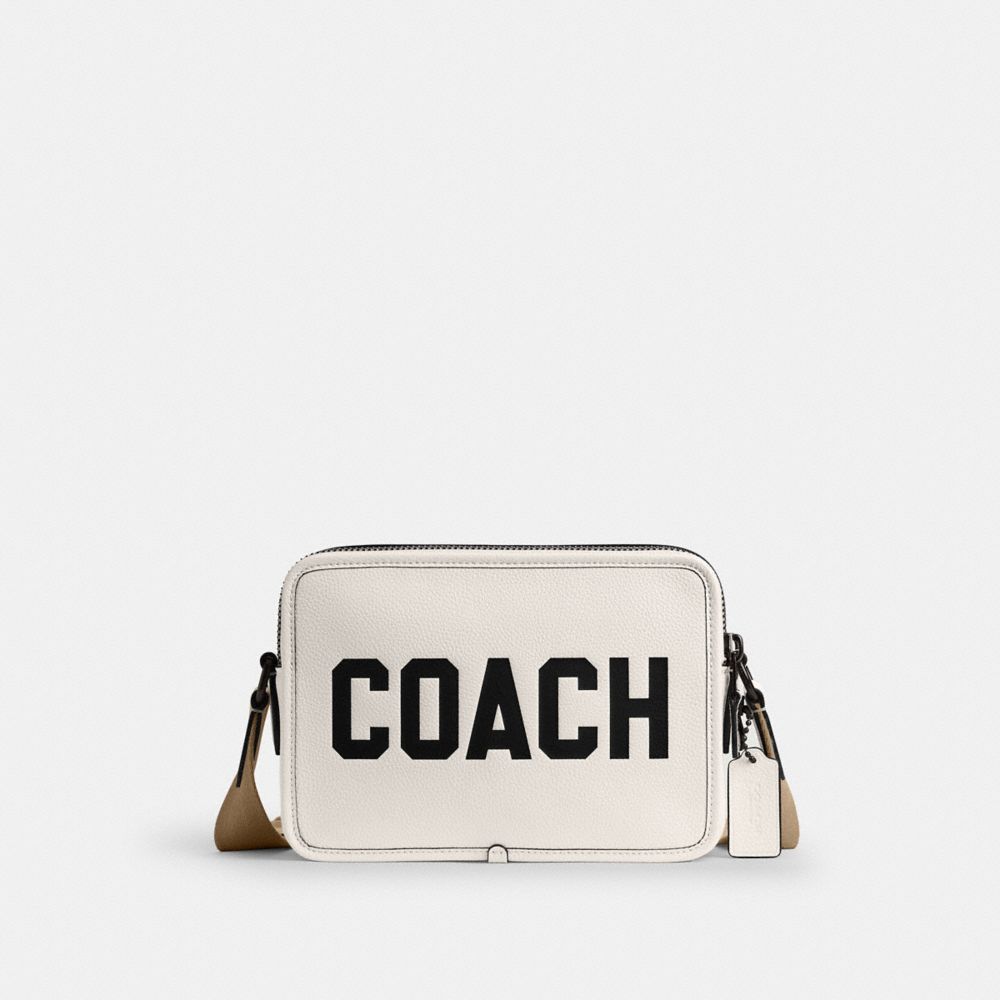 COACH®,CHARTER CROSSBODY BAG 24 WITH COACH GRAPHIC,Polished Pebble Leather,Medium,Chalk Multi,Front View