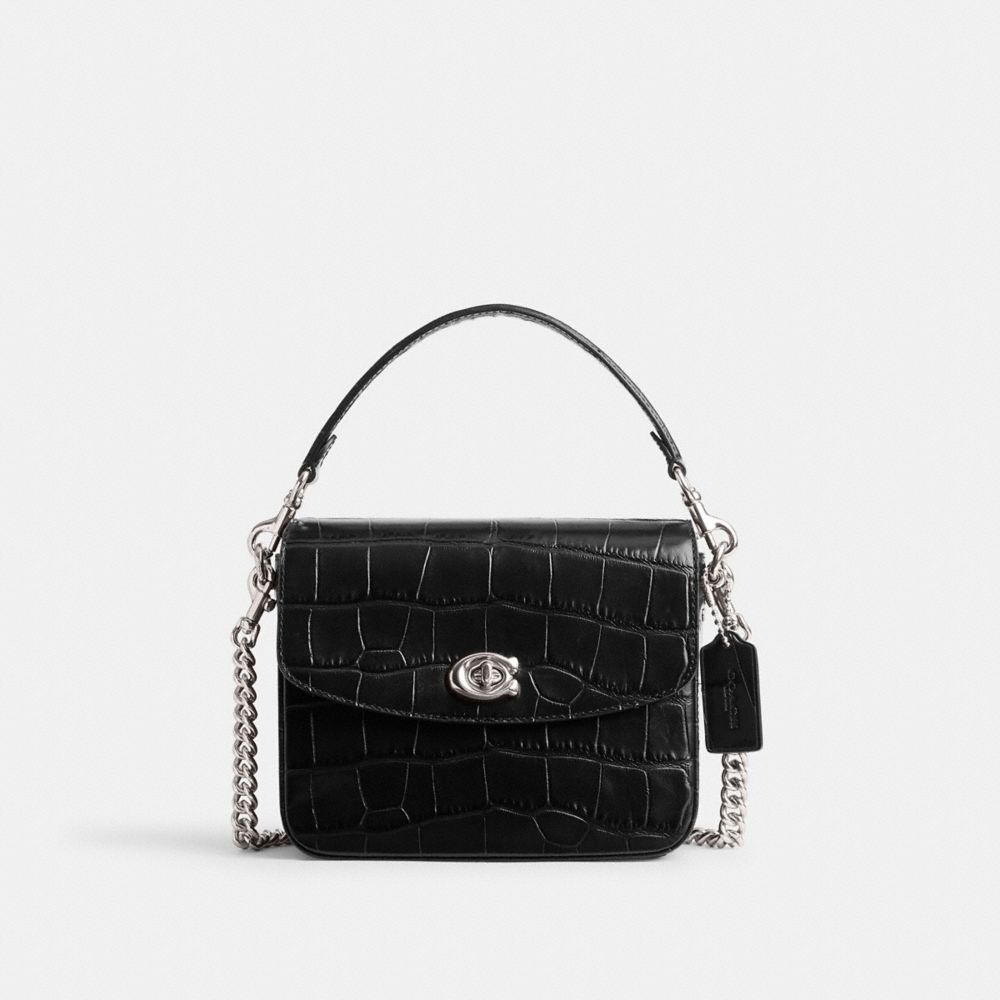 COACH®,CASSIE CROSSBODY BAG 19,croc embossed leather,Medium,Silver/Black,Front View