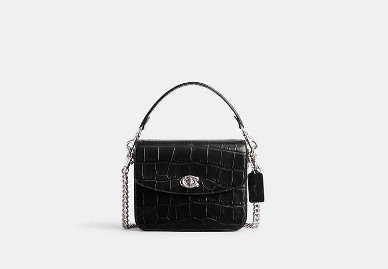 COACH®,CASSIE CROSSBODY BAG 19,croc embossed leather,Medium,Silver/Black,Front View