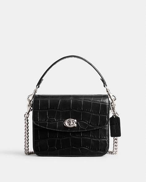 COACH®,CASSIE CROSSBODY 19,croc embossed leather,Silver/Black,Front View