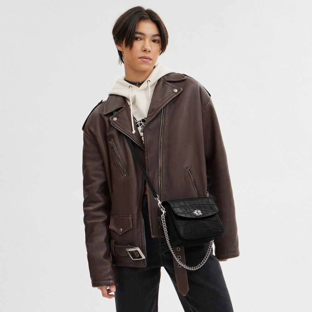 COACH®,Cassie Crossbody Bag 19,Leather,Crossbody,Embossed,Logo,Metal,Tag Embellishment,Casual,Black