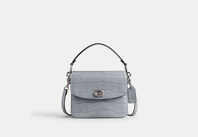 COACH®,CASSIE CROSSBODY BAG 19,croc embossed leather,Medium,Silver/Grey Blue,Front View image number 0