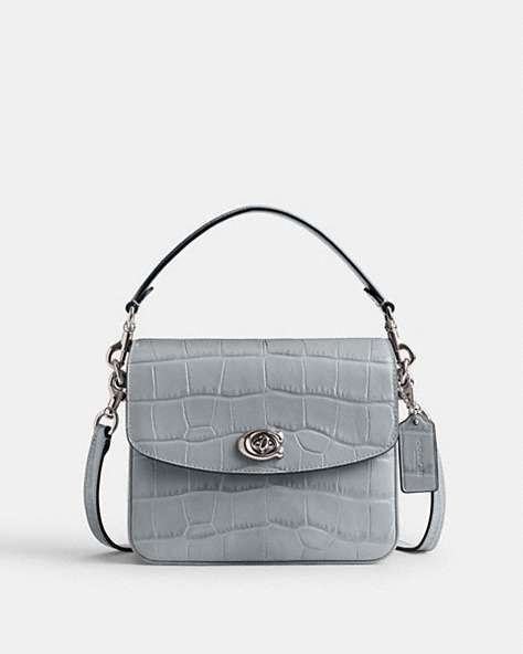 COACH®,CASSIE CROSSBODY 19,croc embossed leather,Medium,Silver/Grey Blue,Front View