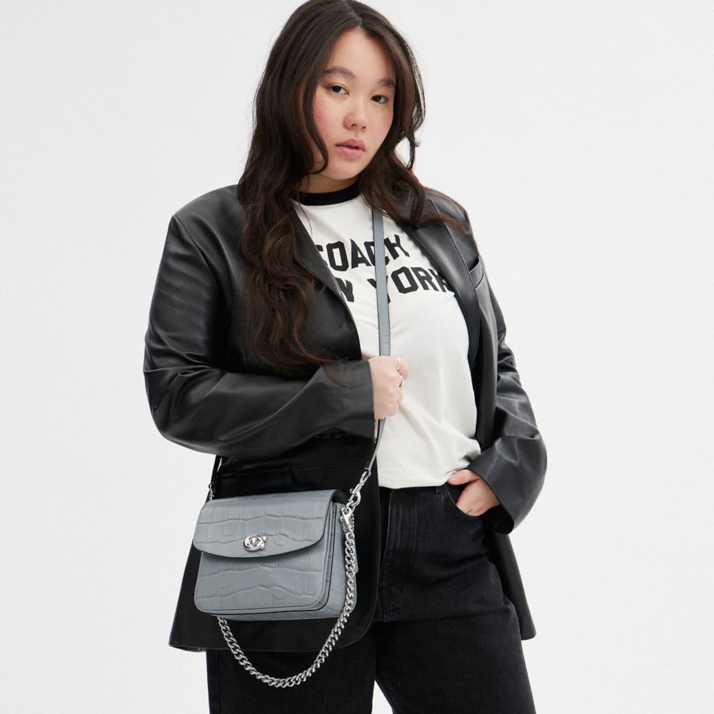 COACH®,Cassie Crossbody Bag 19,Leather,Crossbody,Logo,Metal,Embossed,Day Party,Gray