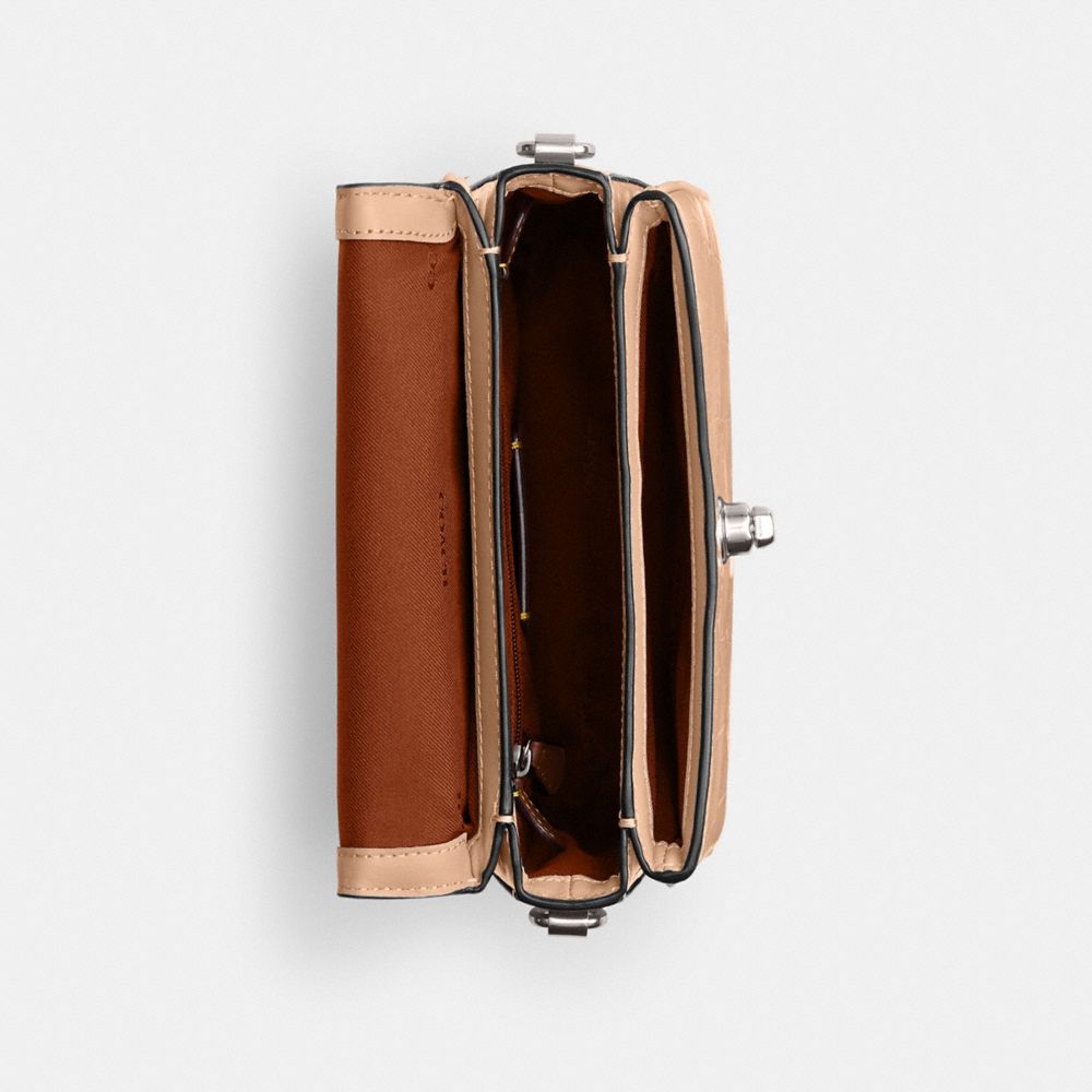 COACH®,Cassie Crossbody Bag 19,Leather,Crossbody,Logo,Metal,Embossed,Day Party,Beige,Inside View,Top View