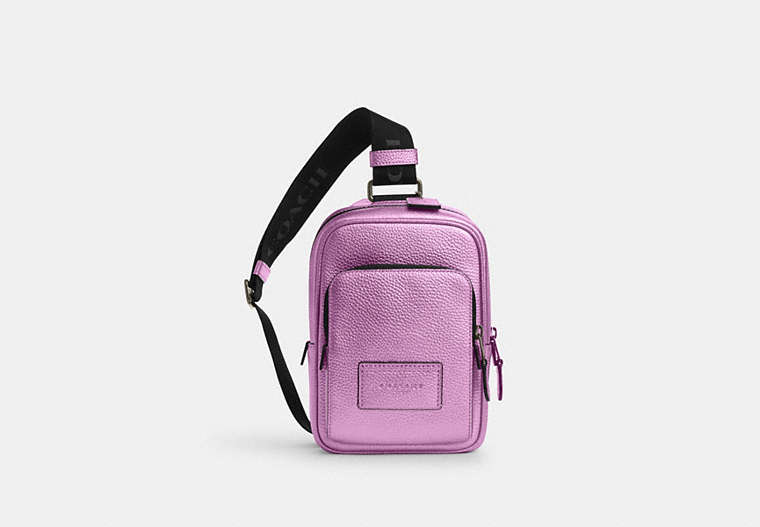 COACH®,TRACK PACK 14,Leather,Mini,Black Antique Nickel/Metallic Lilac,Front View