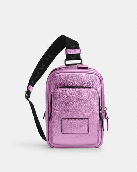 COACH®,TRACK PACK 14,Leather,Black Antique Nickel/Metallic Lilac,Front View
