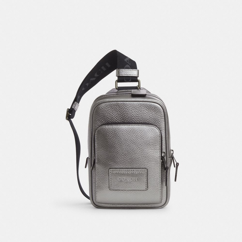 COACH®,TRACK PACK 14,Mini,Black Antique Nickel/Metallic Ash,Front View