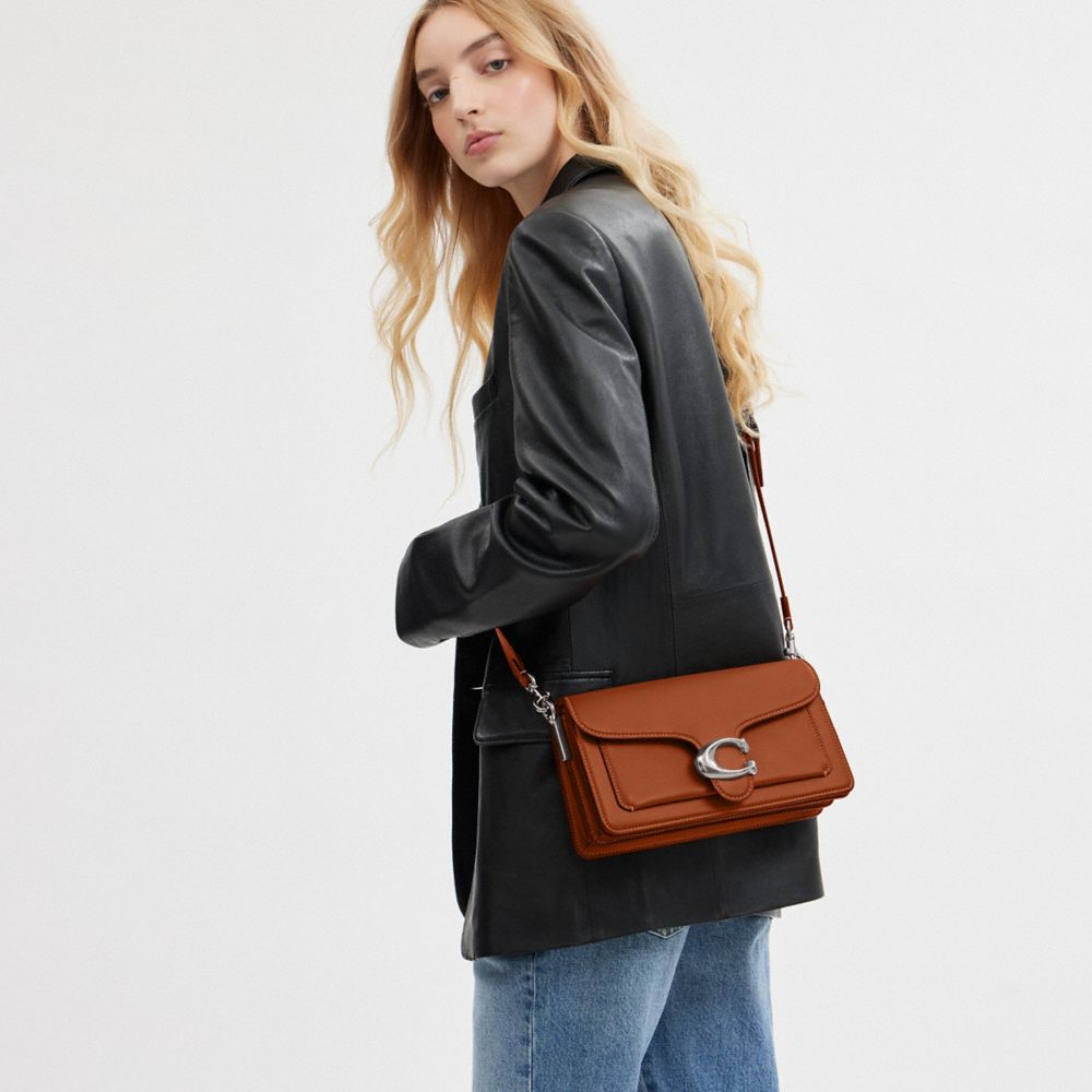 COACH®,Tabby Shoulder Bag 26,Leather,Shoulder Bag,Logo,Metal,Gusset,Silver Metal,Day Party,Brown
