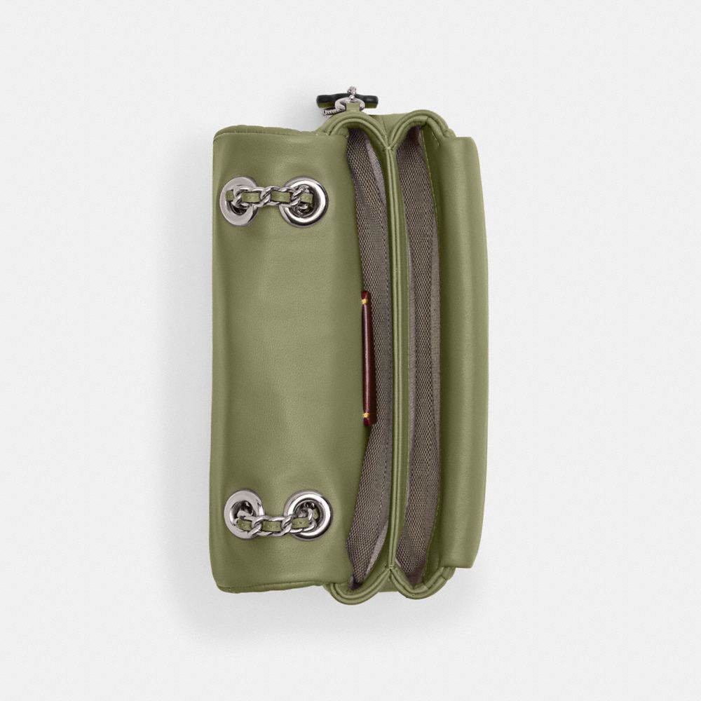 COACH®,Tabby Shoulder Bag 20 With Quilting,Leather,Shoulder Bag,Logo,Chain Detail,Metal,Embossed,Silver Metal,Day Party,Olive,Inside View,Top View