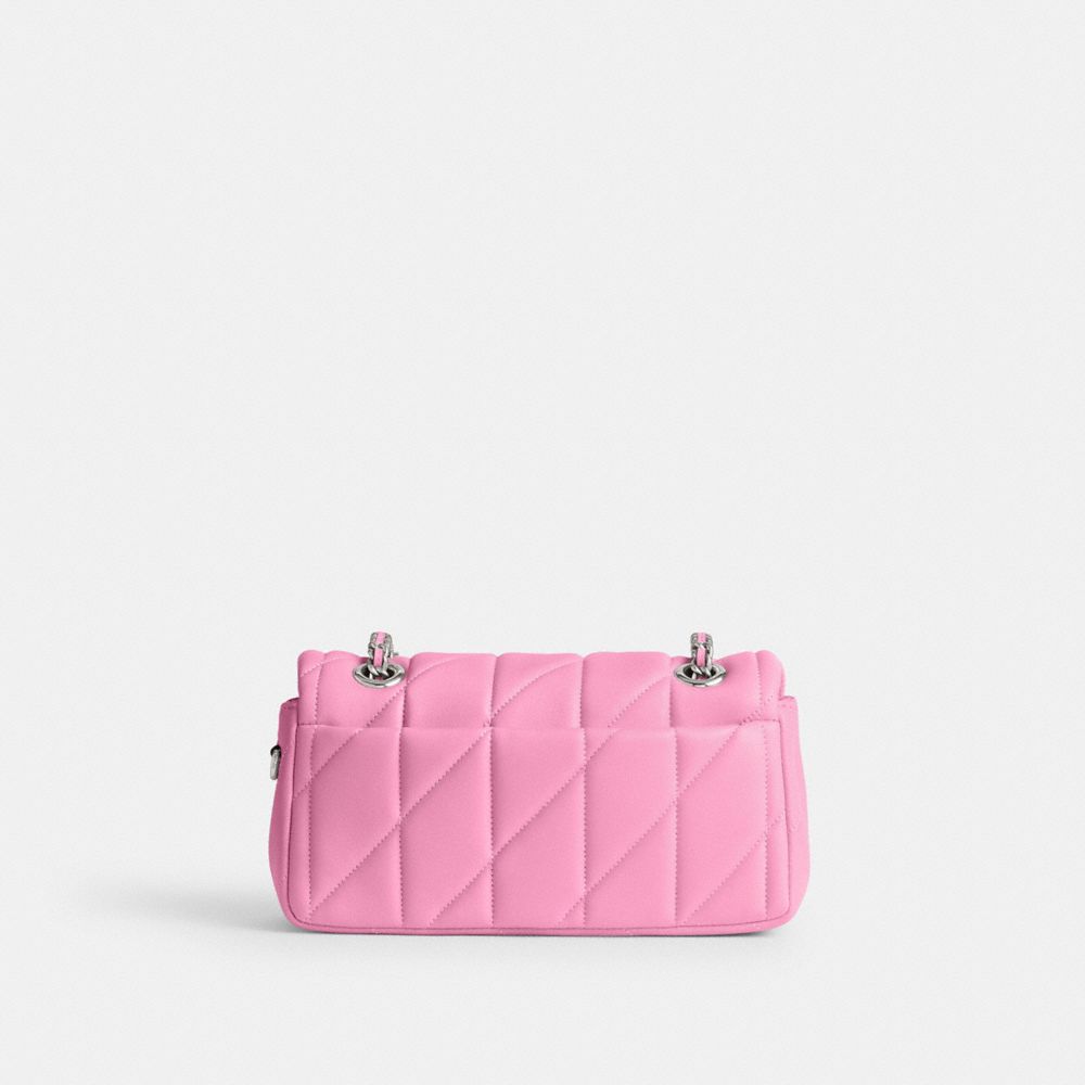 COACH®,Tabby Shoulder Bag 20 With Quilting,Leather,Shoulder Bag,Logo,Chain Detail,Metal,Embossed,Silver Metal,Day Party,Pink,Back View