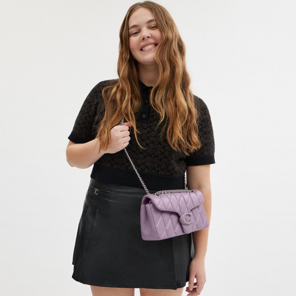 COACH®,Tabby Shoulder Bag 26 With Quilting,Leather,Shoulder Bag,Metal,Logo,Embossed,Chain Detail,Compact,Silver Metal,Day ...,Lavender