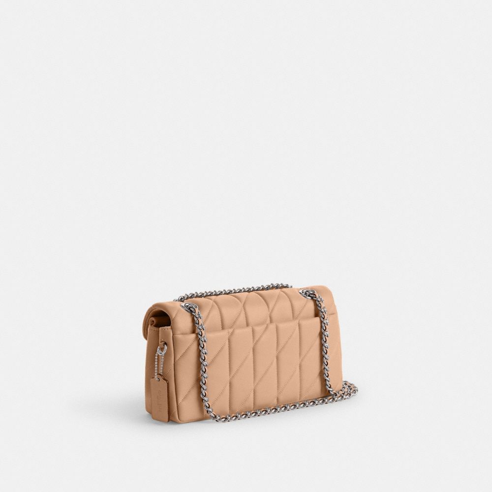 COACH®,Tabby Shoulder Bag 26 With Quilting,Leather,Shoulder Bag,Embossed,Chain Detail,Metal,Logo,Compact,Silver Metal,Day ...,Beige,Angle View
