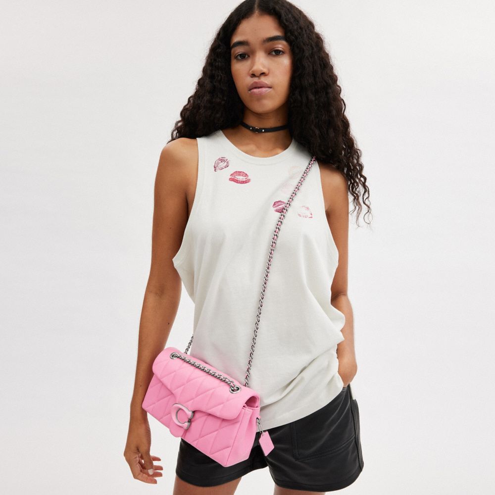 COACH®,Tabby Shoulder Bag 26 With Quilting,Leather,Shoulder Bag,Metal,Logo,Embossed,Chain Detail,Compact,Silver Metal,Day ...,,Detail View