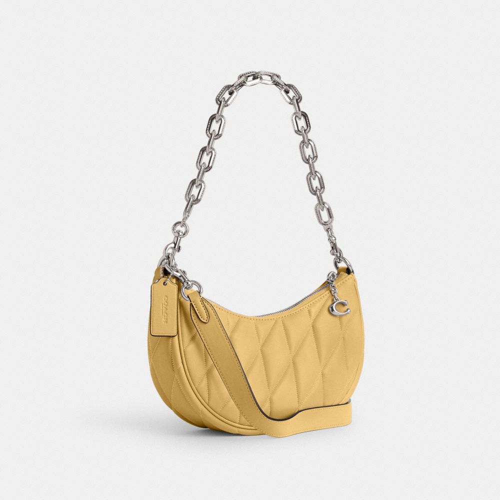 COACH®,Mira Shoulder Bag With Pillow Quilting,Leather,Shoulder Bag,Logo,Metal,Embossed,Gunmetal,Day Party,,Angle View