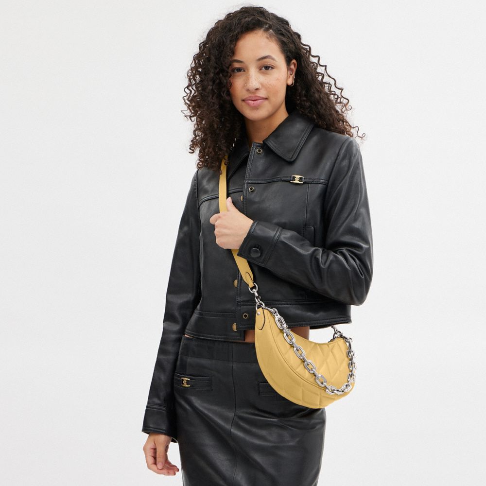 COACH®,Mira Shoulder Bag With Pillow Quilting,Leather,Shoulder Bag,Logo,Metal,Embossed,Gunmetal,Day Party,