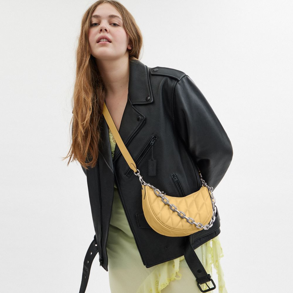 COACH®,Mira Shoulder Bag With Pillow Quilting,Leather,Shoulder Bag,Logo,Metal,Embossed,Gunmetal,Day Party,