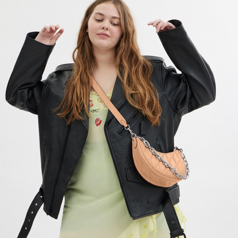 COACH®,Mira Shoulder Bag With Pillow Quilting,Leather,Shoulder Bag,Logo,Metal,Embossed,Gunmetal,Day Party,Beige