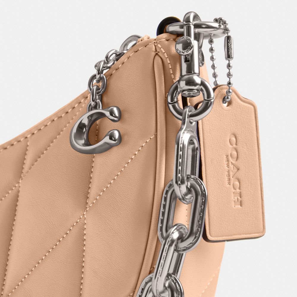 COACH®,Mira Shoulder Bag With Pillow Quilting,Leather,Shoulder Bag,Logo,Metal,Embossed,Gunmetal,Day Party,Beige,Closer View