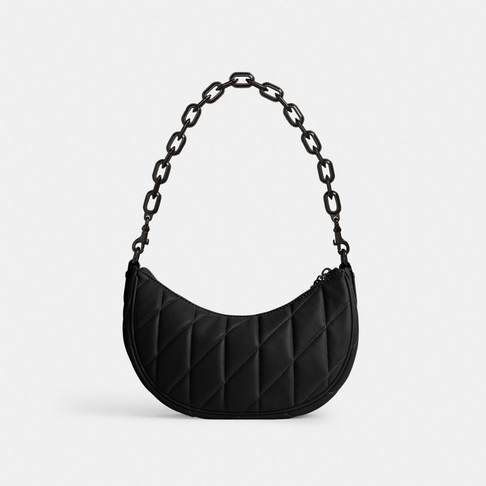 COACH®,Mira Shoulder Bag With Pillow Quilting,Leather,Shoulder Bag,Logo,Metal,Embossed,Gunmetal,Day Party,Black,Back View