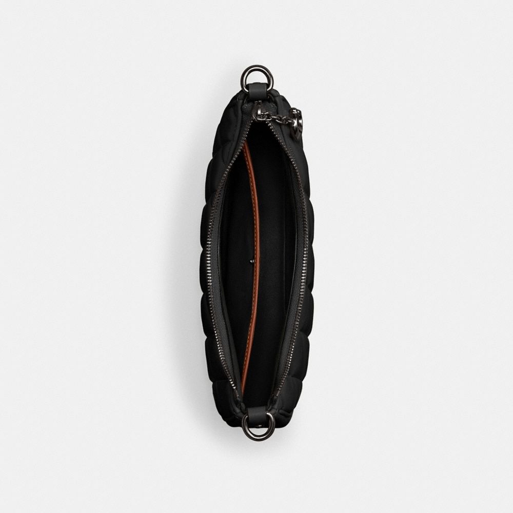 COACH®,Mira Shoulder Bag With Pillow Quilting,Leather,Shoulder Bag,Logo,Metal,Embossed,Gunmetal,Day Party,Black,Inside View,Top View