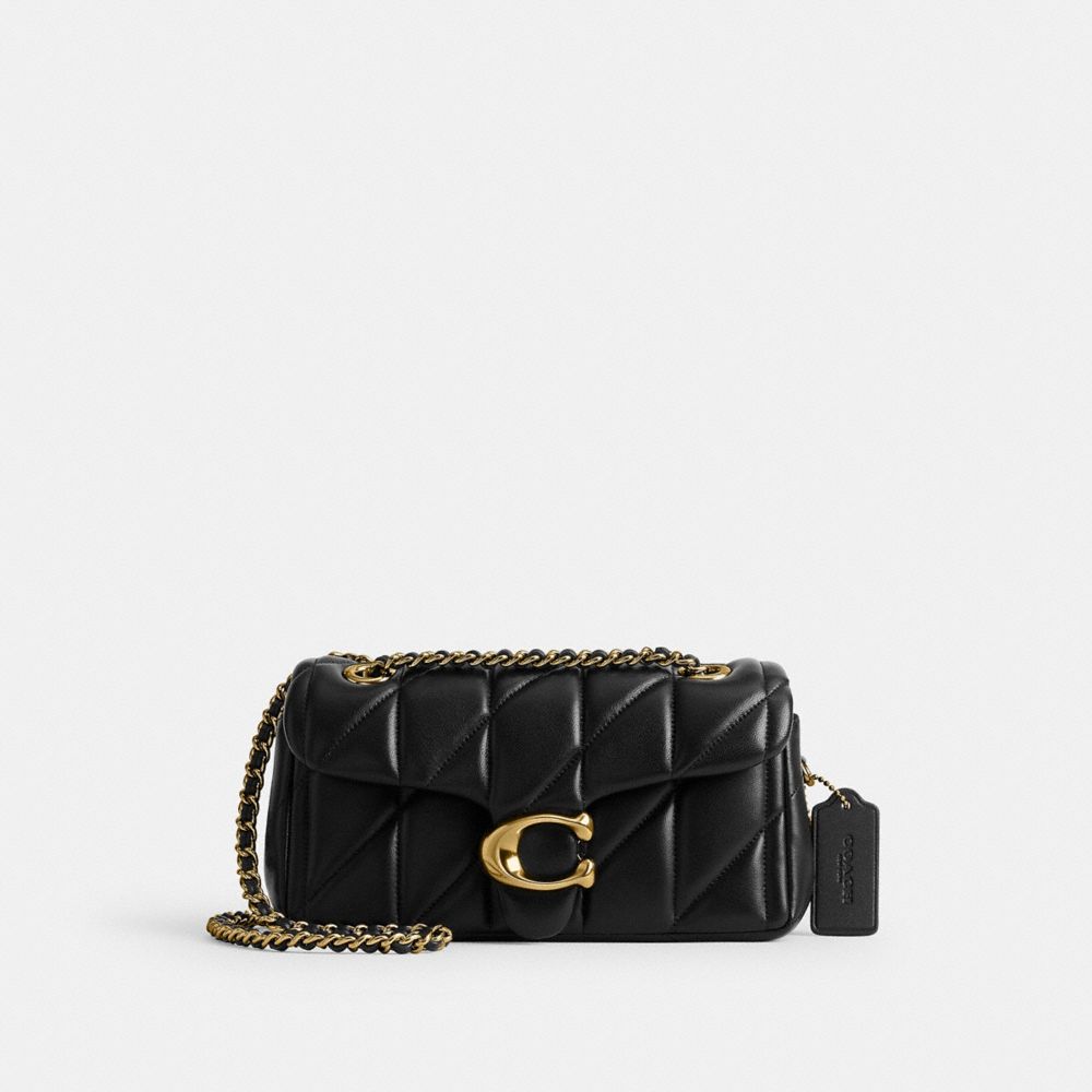 COACH®,SAC ÉPAULE TABBY 20 AVEC MATELASSAGE PILLOW,Cuir innovant,Laiton/Noir,Front View