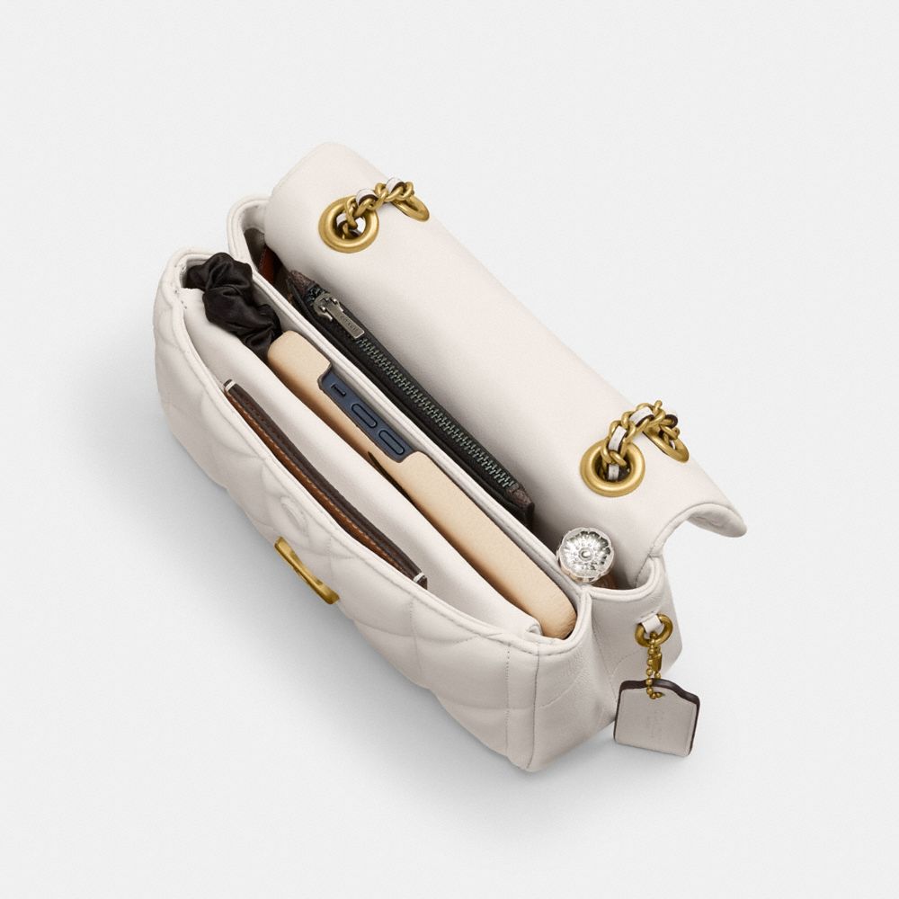 COACH®,Tabby Shoulder Bag 20 With Pillow Quilting,Lining Leather,Leather,Shoulder Bag,Metal,Logo,Embossed,Chain Detail,Gol...,Cream,Inside View,Top View