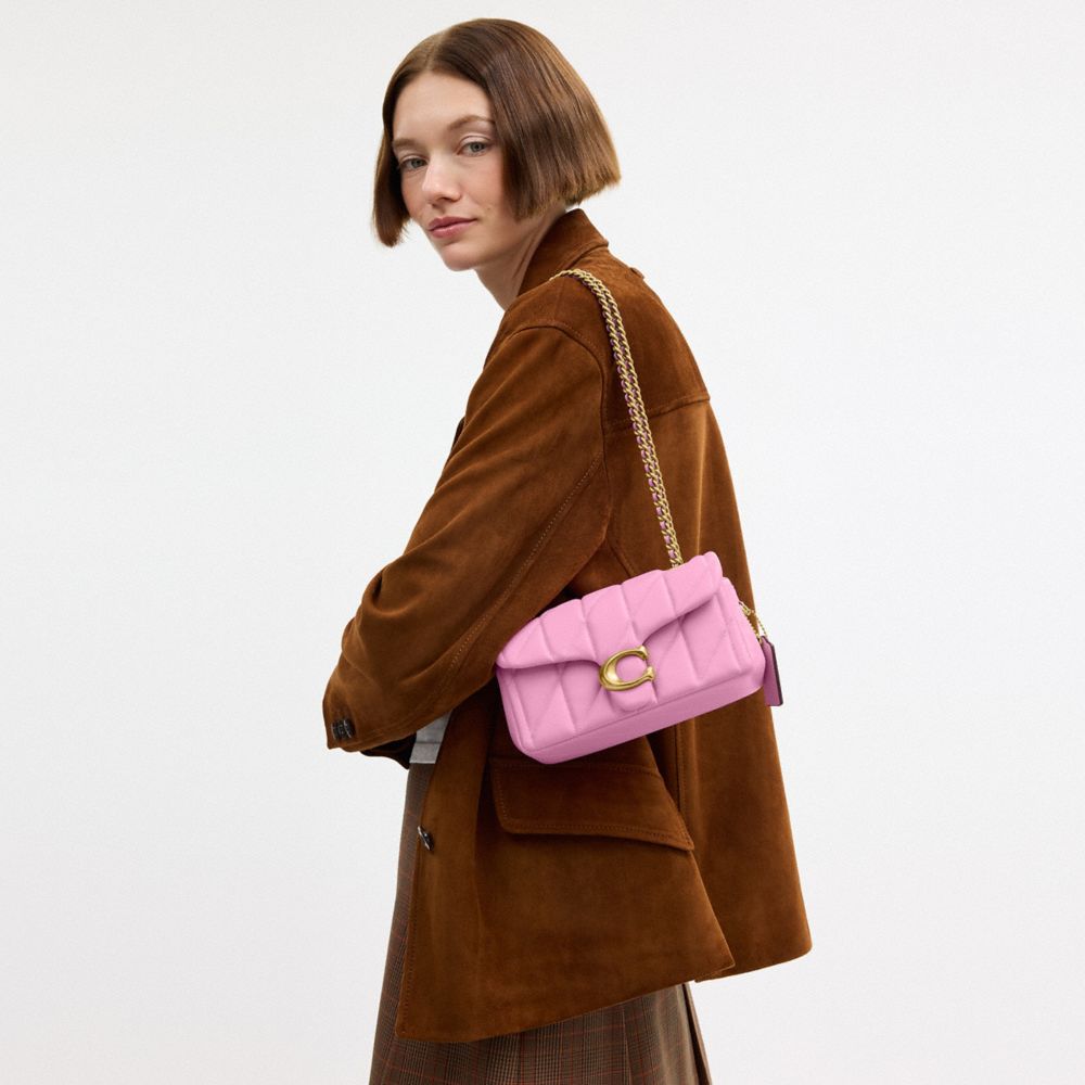 COACH®,Tabby Shoulder Bag 20 With Pillow Quilting,Leather,Shoulder Bag,Chain Detail,Embossed,Logo,Metal,Gunmetal,Day Party,,Detail View