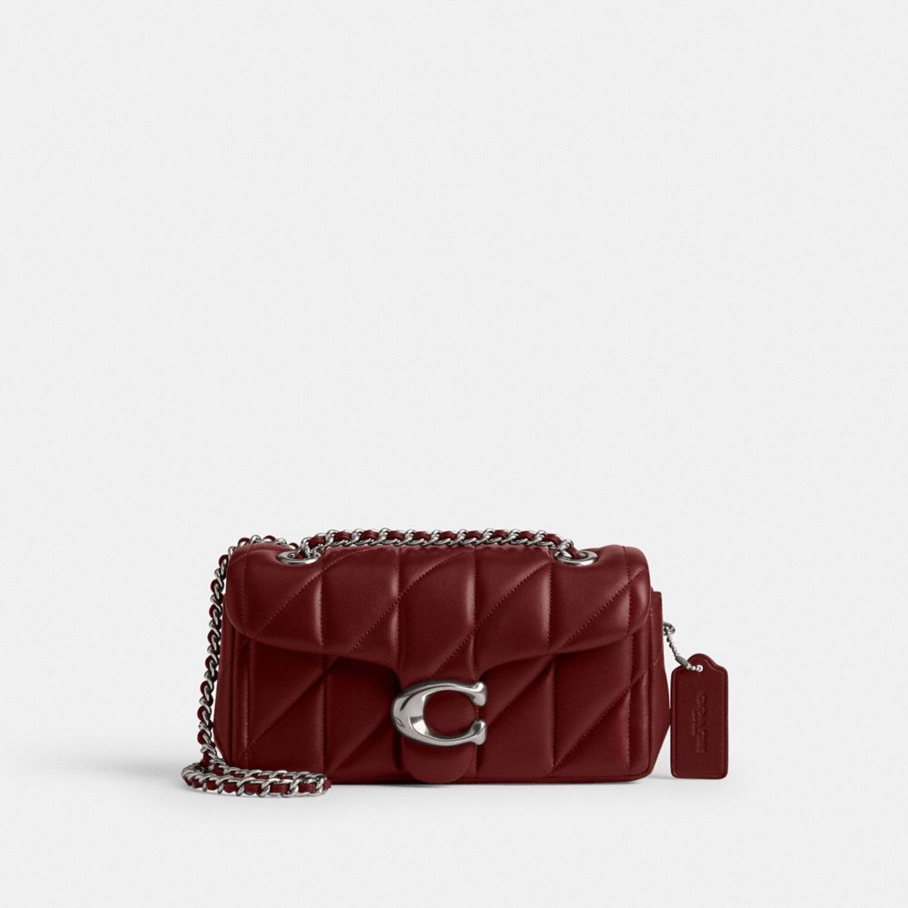 COACH®,Tabby Shoulder Bag 20 With Pillow Quilting,Leather,Shoulder Bag,Logo,Chain Detail,Metal,Embossed,Gunmetal,Day Party,Maroon,Front View