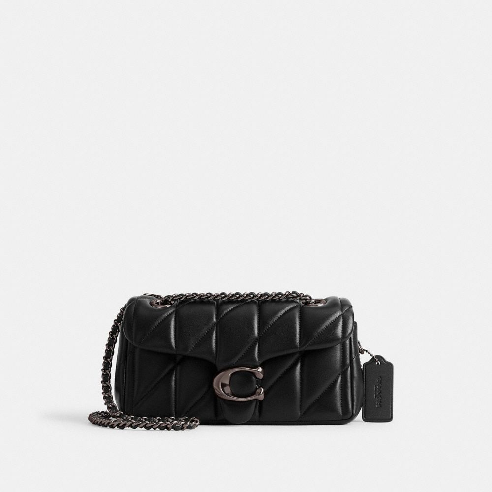 COACH®,Tabby Shoulder Bag 20 With Pillow Quilting,Leather,Shoulder Bag,Logo,Chain Detail,Metal,Embossed,Gunmetal,Day Party,Black,Front View image number 0