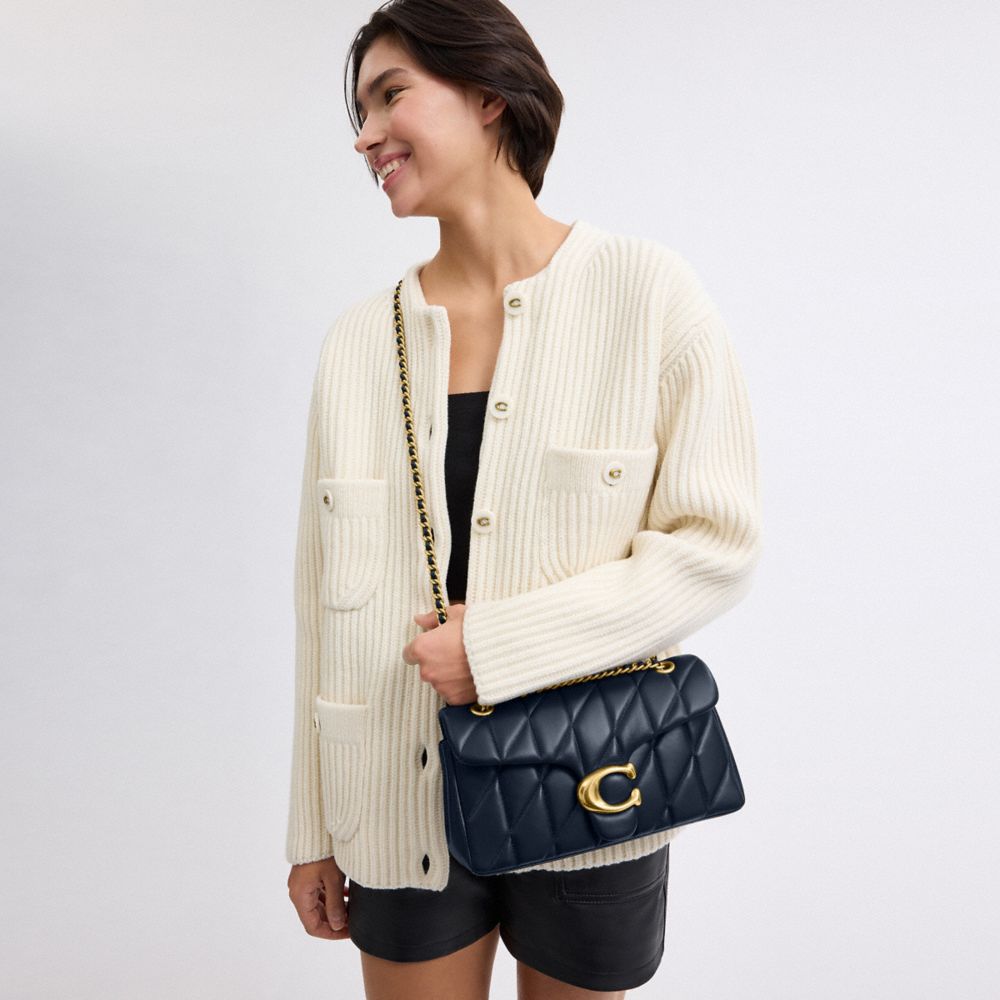 COACH®,Tabby Shoulder Bag 26 With Pillow Quilting,Leather,Shoulder Bag,Logo,Metal,Shoulder Guard,Silver Metal,Day Party,Black