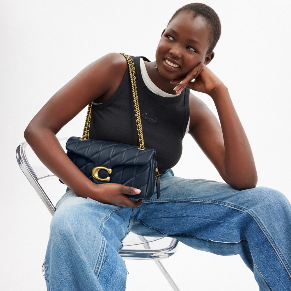 COACH®,Tabby Shoulder Bag 26 With Pillow Quilting,Leather,Shoulder Bag,Logo,Metal,Shoulder Guard,Silver Metal,Day Party,Black,Detail View