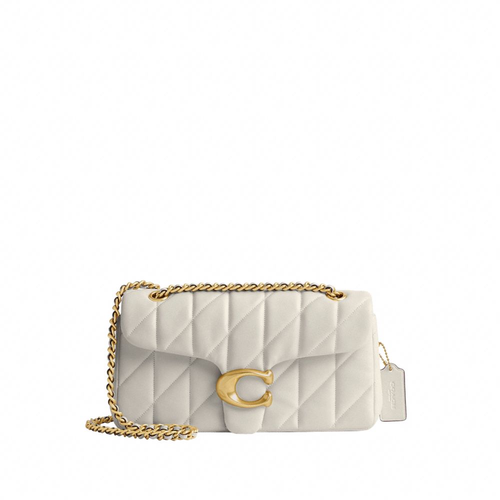 COACH®,Tabby Shoulder Bag 26 With Pillow Quilting,Leather,Shoulder Bag,Chain Detail,Logo,Metal,Compact,Silver Metal,Day Party,Cream,Front View