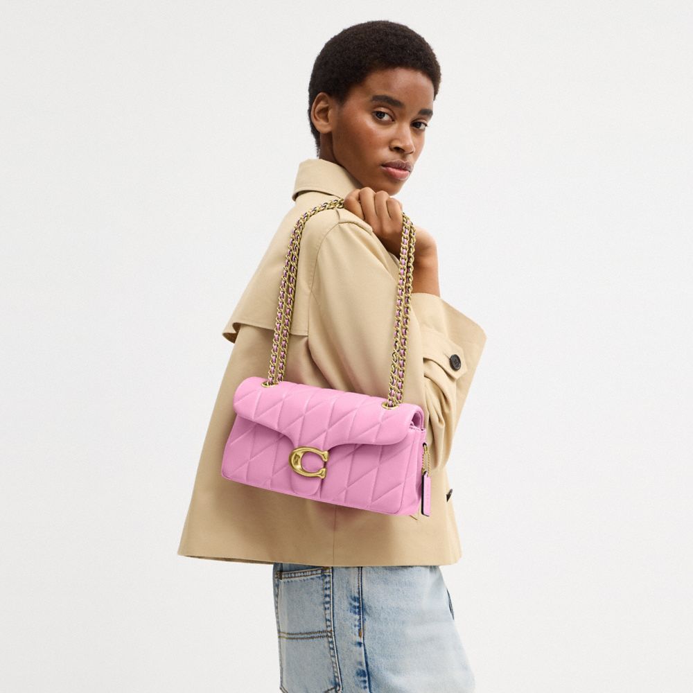 COACH®,Tabby Shoulder Bag 26 With Pillow Quilting,Leather,Shoulder Bag,Chain Detail,Logo,Metal,Compact,Silver Metal,Day Party,,Detail View