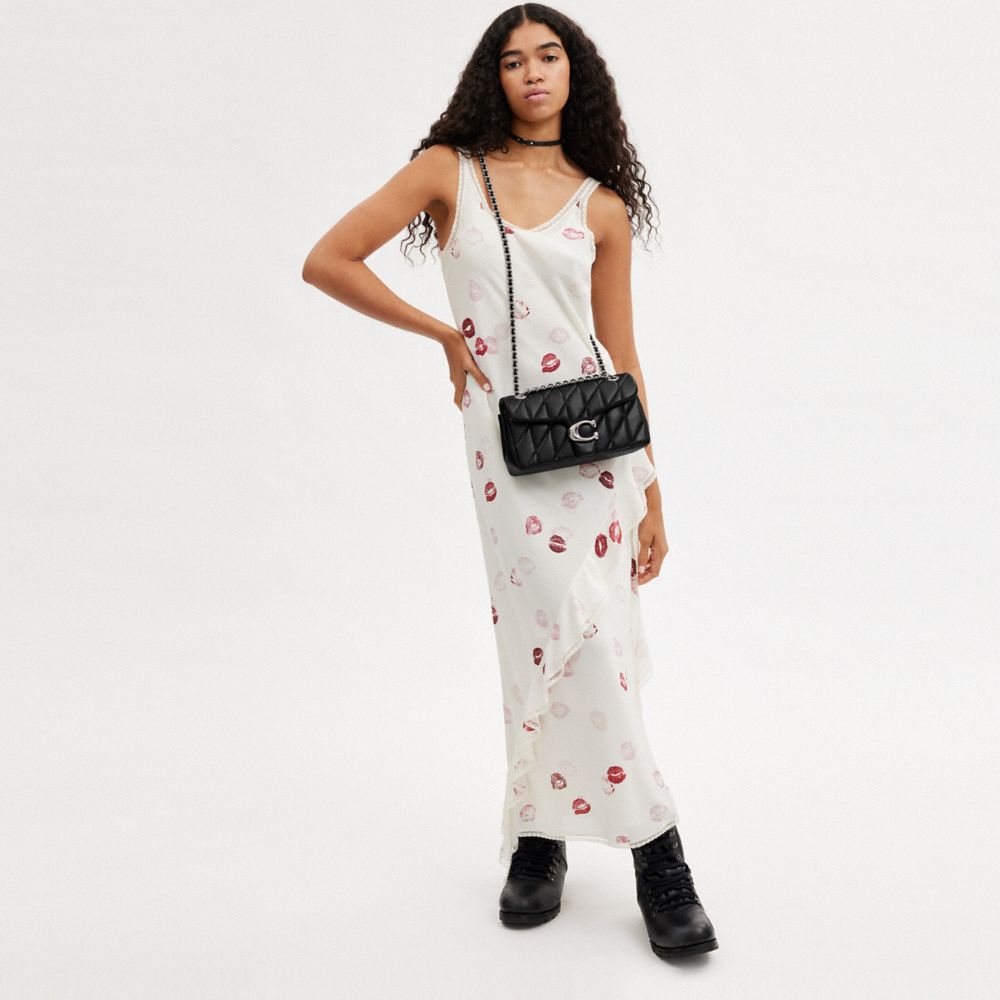 COACH®,Tabby Shoulder Bag 26 With Pillow Quilting,Leather,Shoulder Bag,Chain Detail,Logo,Metal,Compact,Silver Metal,Day Party,Black,Detail View