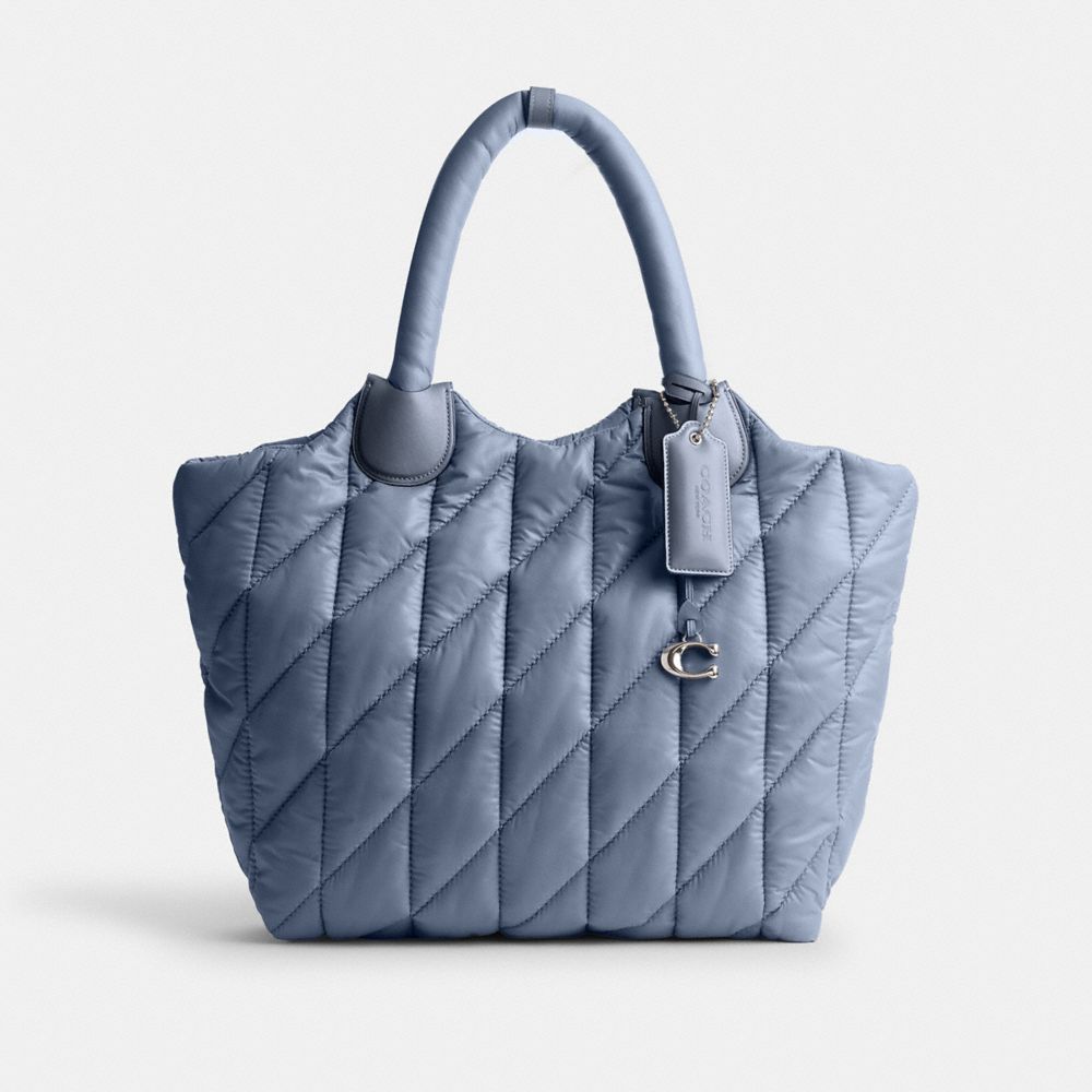 COACH®,CABAS IRIS,Nylon,Argent/Bleu ardoise,Front View