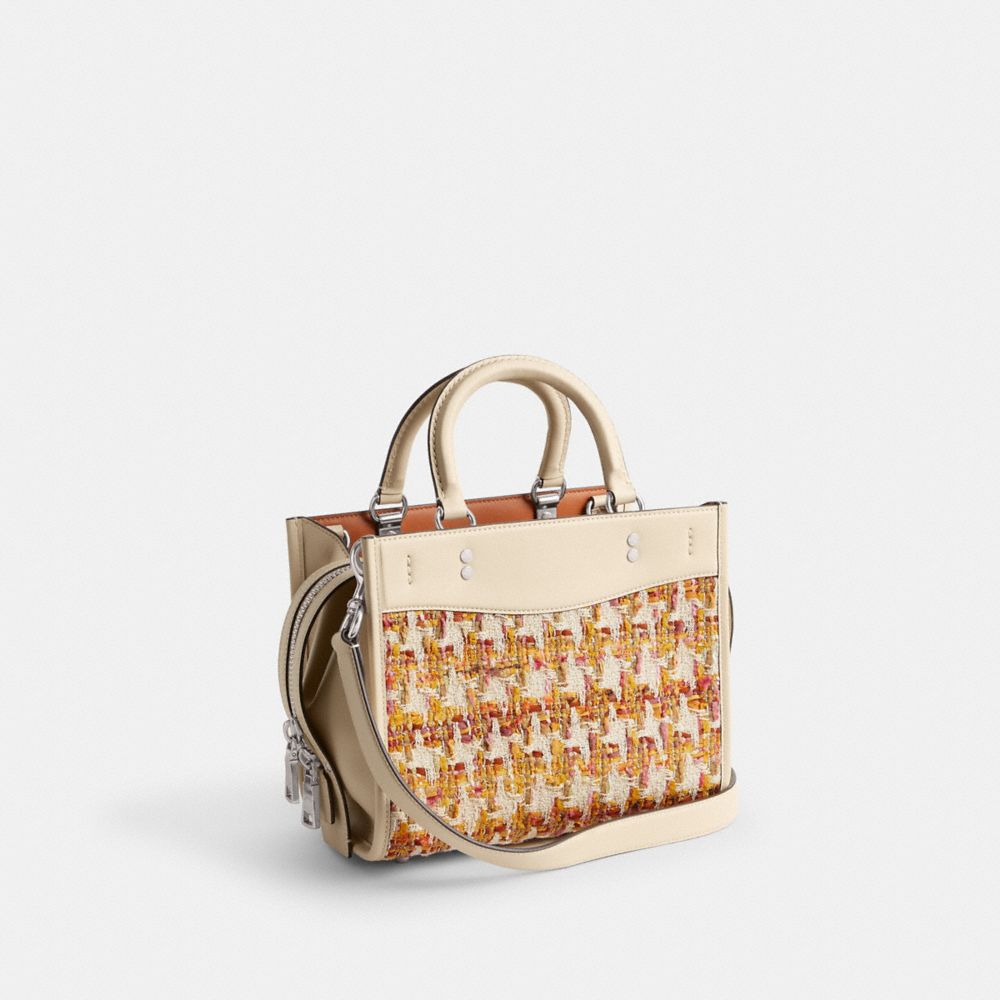 COACH®,ROGUE BAG 25 IN TWEED,Glovetanned Leather,Medium,Silver/Neutral Multi,Angle View