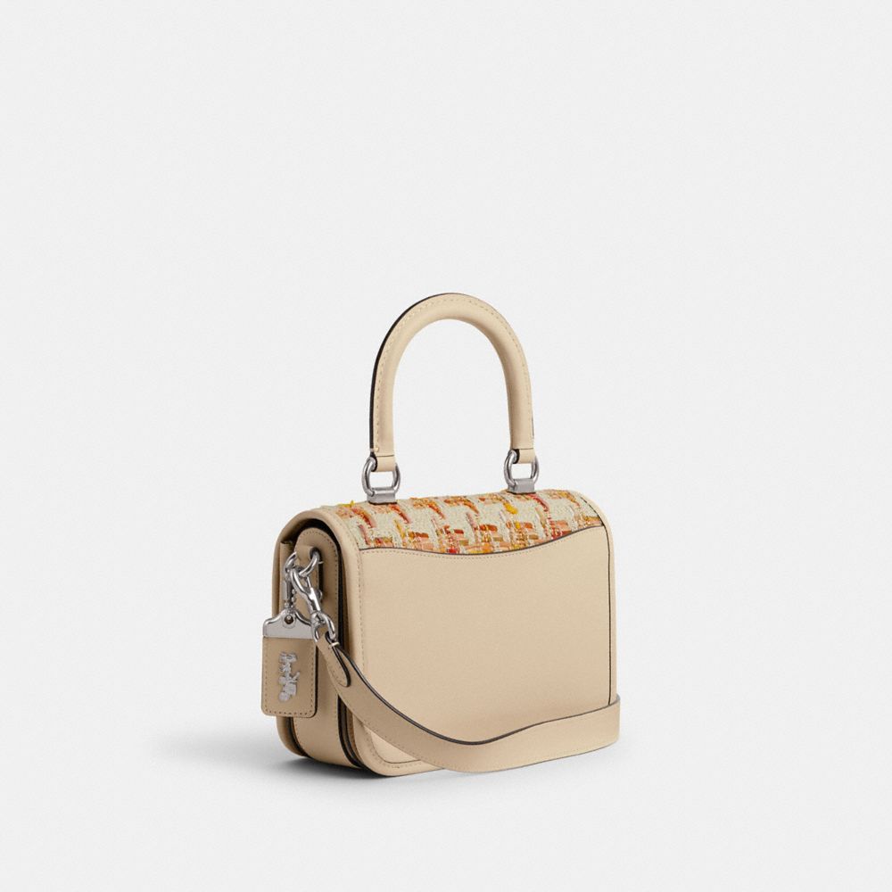 COACH®,ROGUE TOP HANDLE BAG IN TWEED,Glovetanned Leather,Medium,Silver/Neutral Multi,Angle View