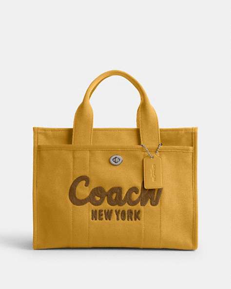 COACH®,CARGO TOTE,canvas,Large,Silver/Yellow Gold,Front View