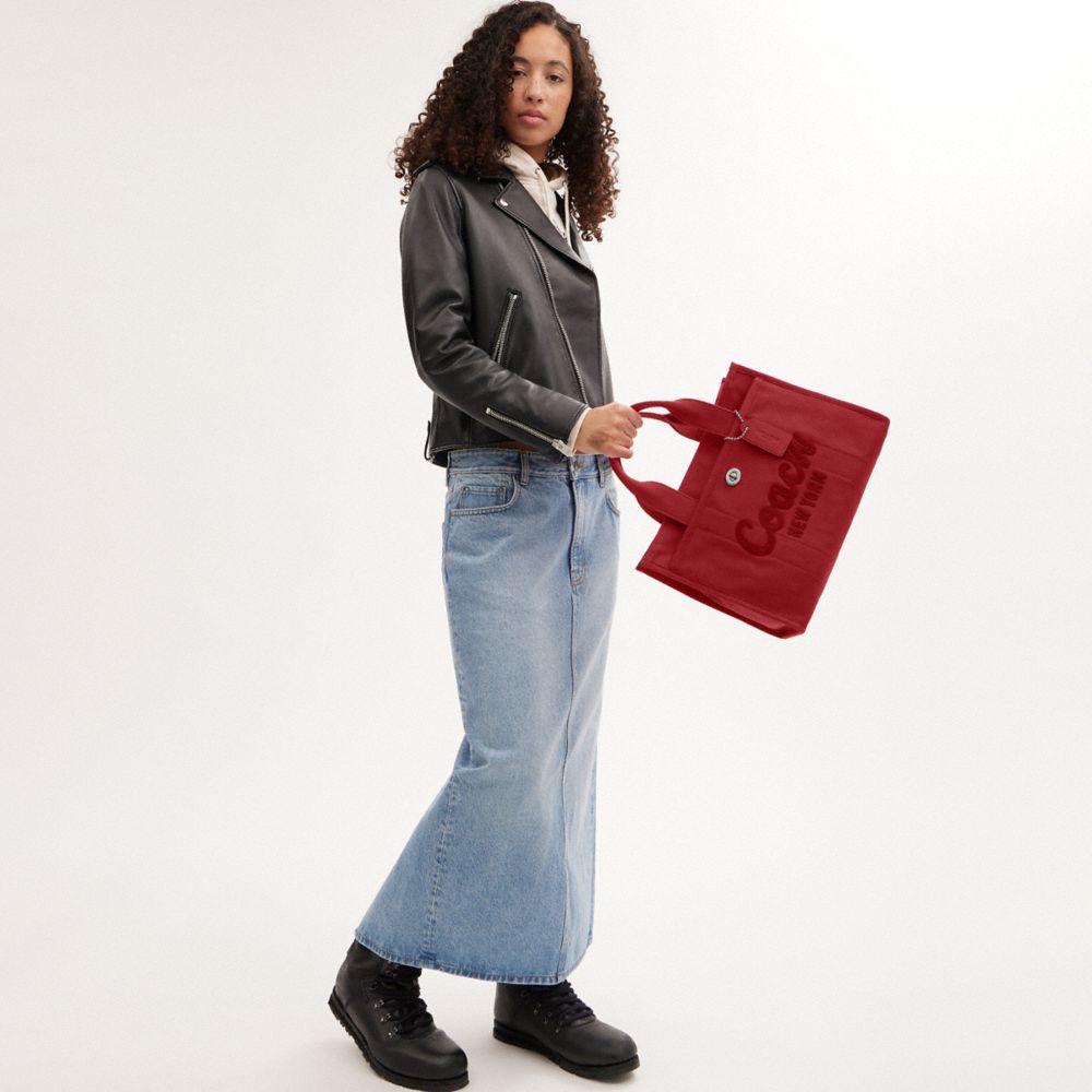 COACH®,Cargo Tote Bag,Canvas,Cotton,Tote,No Embellishment,Casual,Red,Detail View