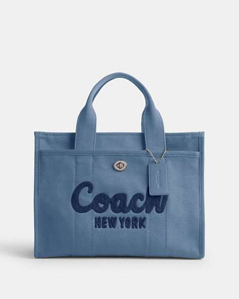 COACH®,CARGO TOTE,canvas,Silver/Slate Blue,Front View
