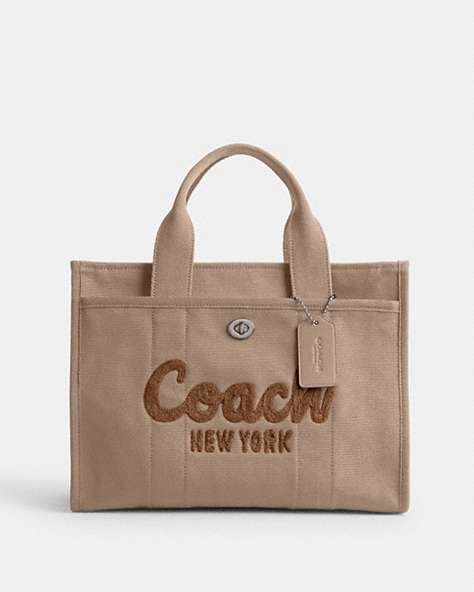 COACH®,CARGO TOTE,canvas,Large,Silver/Dark Natural,Front View