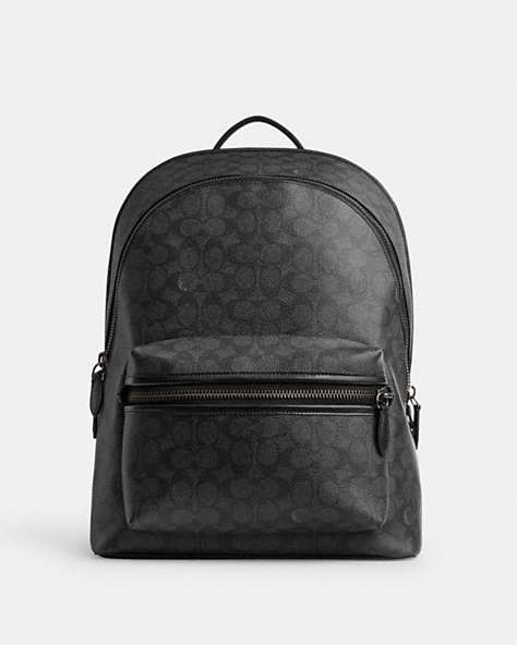 COACH®,CHARTER BACKPACK IN SIGNATURE CANVAS,Signature Coated Canvas,X-Large,Charcoal,Front View