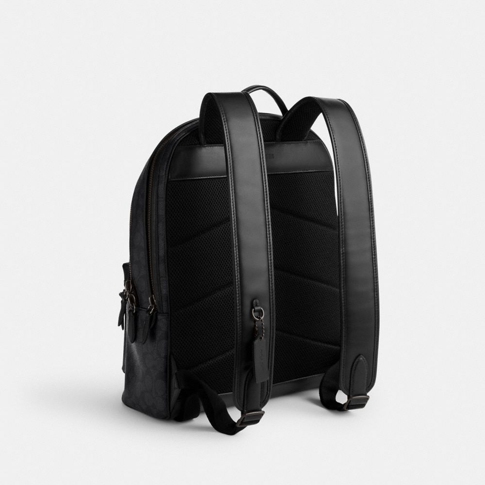 COACH®,CHARTER BACKPACK IN SIGNATURE CANVAS,Signature Coated Canvas,X-Large,Charcoal,Angle View