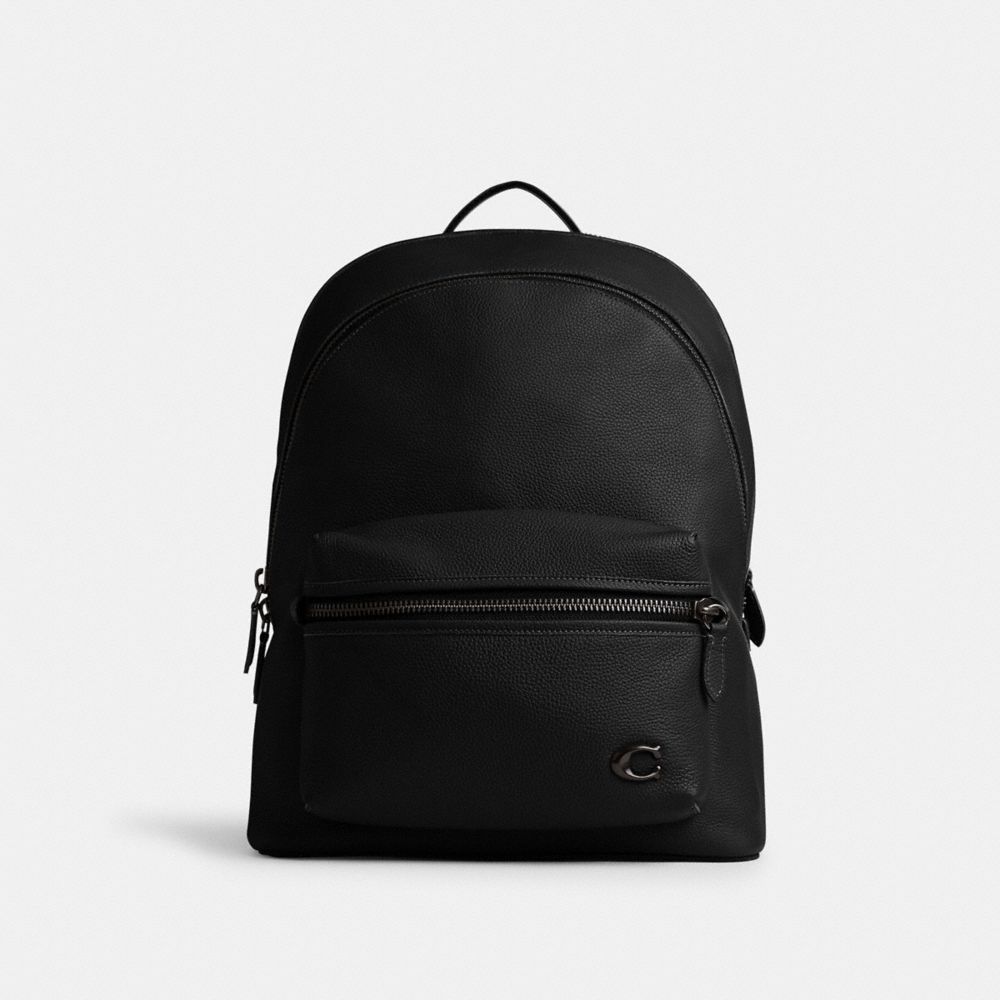 COACH®,CHARTER BACKPACK,Polished Pebble Leather,X-Large,Black,Front View