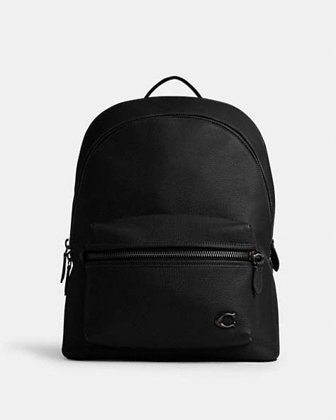 COACH®,CHARTER BACKPACK,Polished Pebble Leather,X-Large,Black,Front View