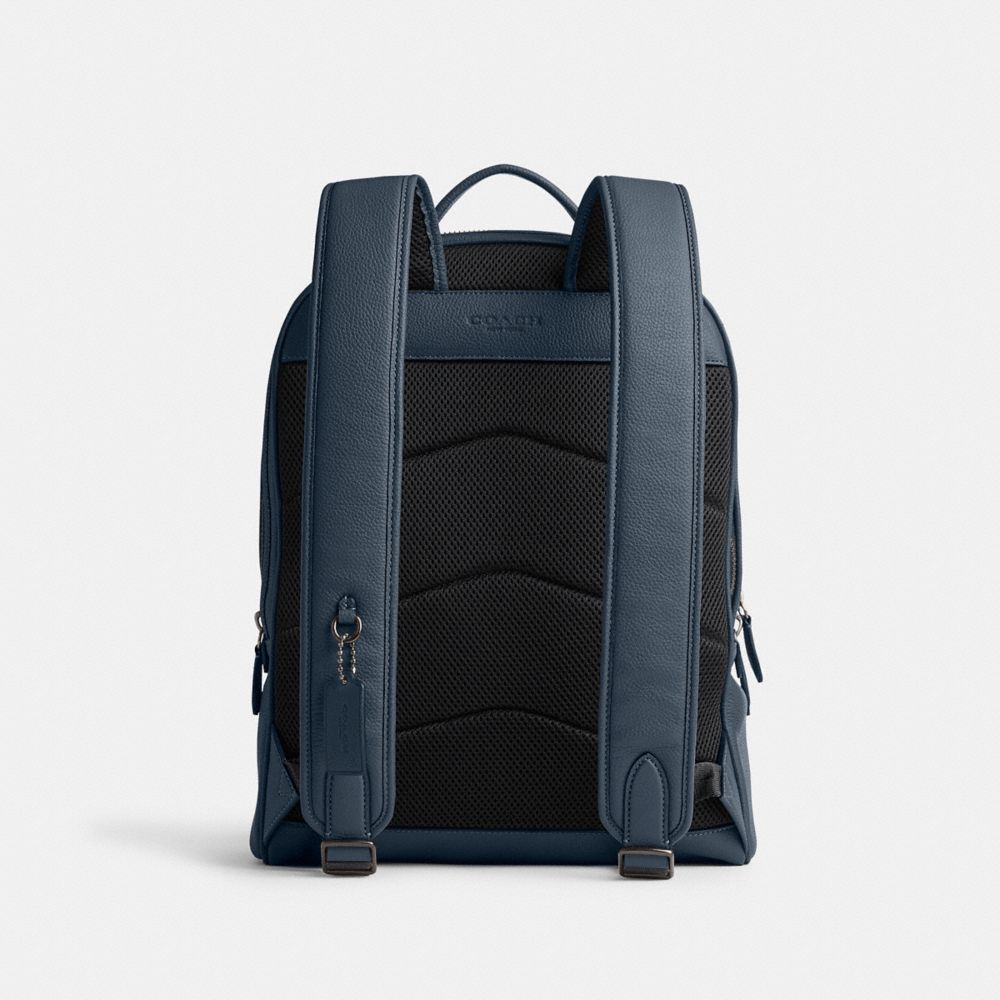 COACH®,CHARTER BACKPACK,Polished Pebble Leather,X-Large,Dark Denim,Back View
