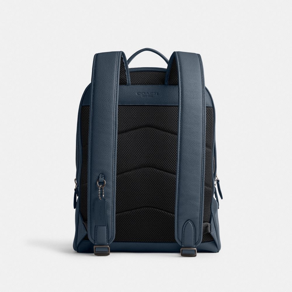 COACH®,Charter Backpack,Leather,Backpack,Logo,Metal,Casual,Navy,Back View