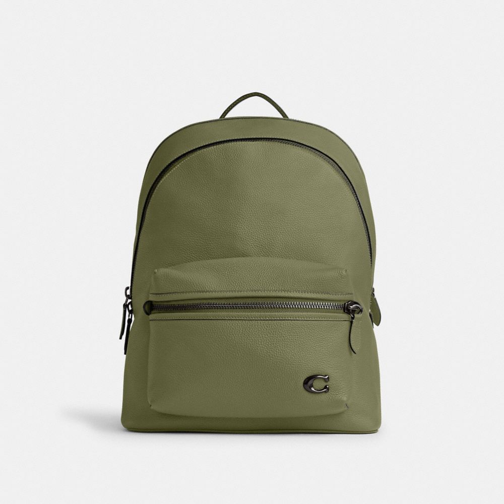 COACH®,CHARTER BACKPACK,Polished Pebble Leather,X-Large,Moss,Front View image number 0
