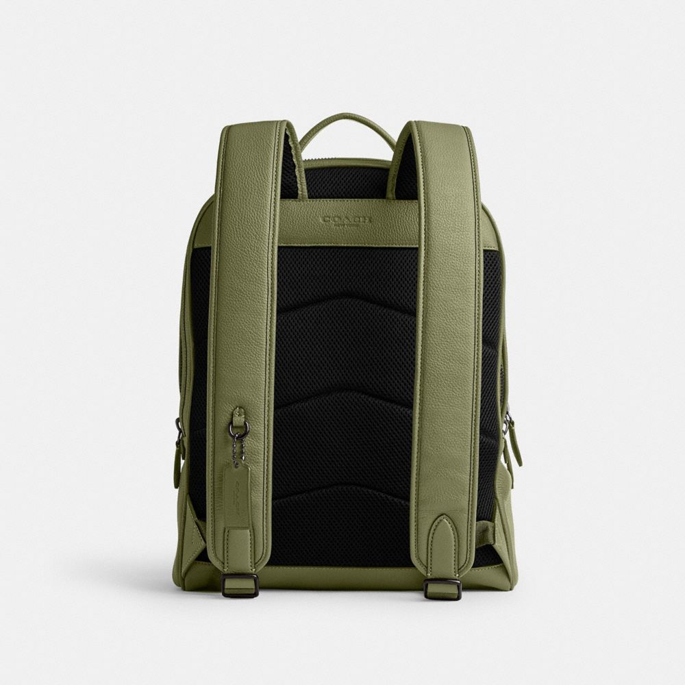 COACH®,CHARTER BACKPACK,Polished Pebble Leather,X-Large,Moss,Back View